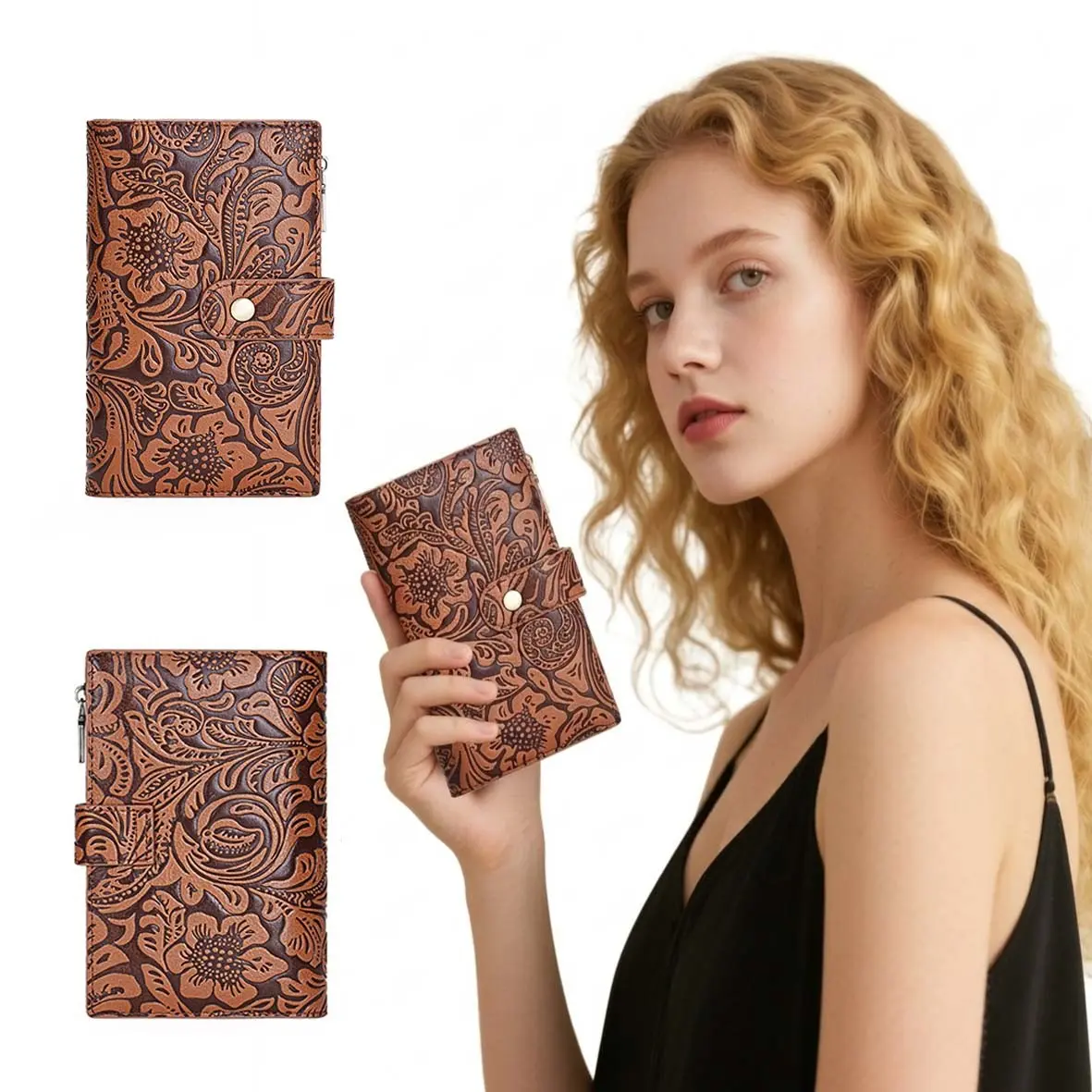 1pc Vintage Embossed Women's Medium Long Trifold Wallet, Floral Clutch with Passport Slot, Coin Pocket & Multi Card Slots, RFID Blocking Protection, Durable PU Leather, All-match Purse for Work School Travel Business Trips