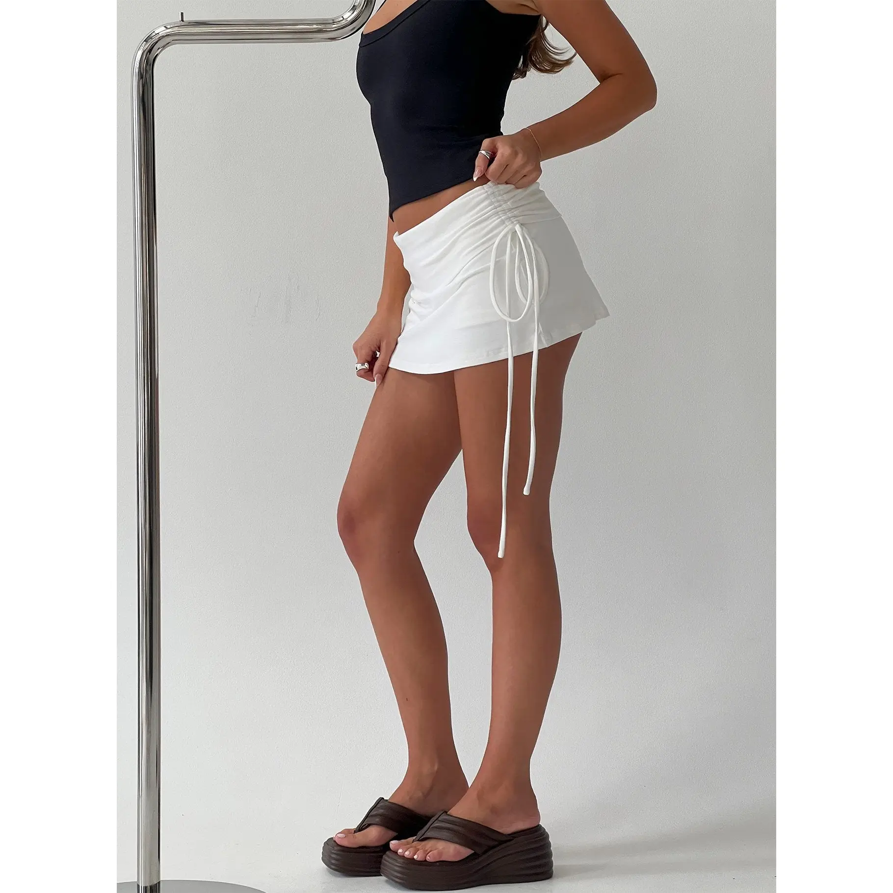 Daily Define Ruched Tie Side Micro Skort White