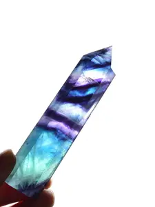 Natural Fluorite Crystal Points, Colorful Striped Design, Hexagonal Shape, Perfect for DIY Jewelry Making & Home Decor, Natural Crystals