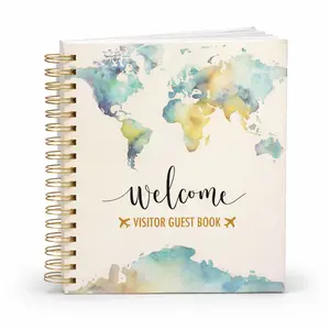 Paper 'n Such Guest Book for Vacation Home - Visitor Guest Book for Airbnb, Short Term Rentals, Vacation Rental, Beach House, Airbnb Essentials, Spiral Hardcover Welcome Log - 200 Pages (World Map)