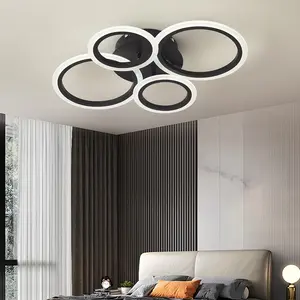 Modern four-lamp circular LED ceiling light fixture, featuring a minimalist design, requires hard-wire installation, metal finish, and includes the light source, LED Ambient Lighting