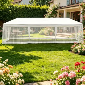 Outdoor Party Tent with Screen, 10x20/30ft Canopy Shelter with Netting Side Walls and 2pcs Doors for Event Yard Patio BBQ Picnic Parties, Summer Vibes, Outdoor Fun