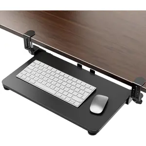 Under Desk Pull Out Keyboard & Mouse Tray with Adjustable C-clamp 20(25.9 Including Clamps) x 11.8 Inch Slide Out Computer Keyboard Drawer for Typing Black