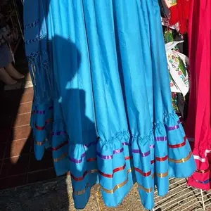 Faldas Folkor Gracia Mexicana with Colorful Trim and Ruffle Hem for Traditional Wear