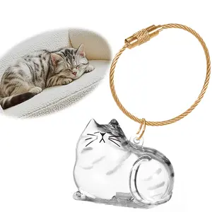 Clear Cat Fur Keepsake Charm - Portable Memorial Keychain for Pet Lovers, Customizable Cat Hair Jewelry Gift,Transparent Pet Hair Holder Necklace, Unique Gift for Cat Mom Dad, ASMR Collection