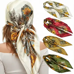 4Pcs Silk Head Scarves for Women Satin Hair Scarf 35”Large Square Bandana Silk Like Neck Scarf Shawl