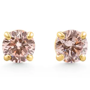 1/2Ct Pink Lab Grown Diamond Screw Back Studs Earrings 14K Yellow Gold