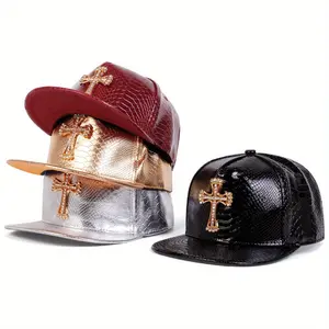 A Stylish PU Leather Cross Hat For Men, Suitable For Outdoor Activities, Adjustable For Sun Protection And Leisure, Perfect For Spring And Autumn Travel And Seaside Vacation.