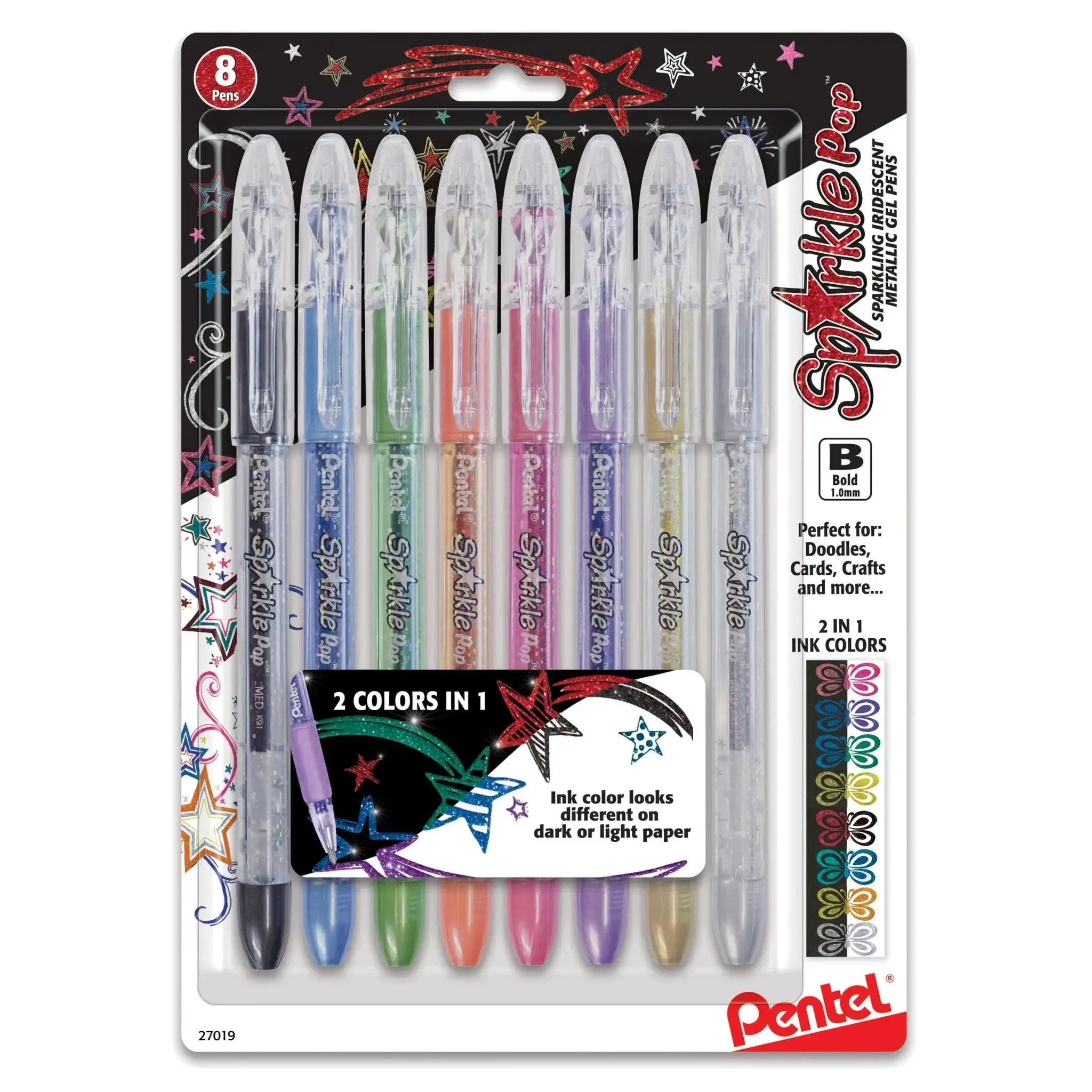 8-Pack Aesthetic Sparkle Pop Gel Pens, 1.0mm Bold Line, Assorted Iridescent Metallic Gel Ink, Latex-Free Grip, Metallic Write, Office Stationery for All Writers and Artists, Iridescent Ink, Assortment Pack
