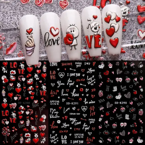 3pcs Valentine's Day Heart Nail Stickers, Easy Apply Daily Nail Design, All-Season Universal, Glossy Finish, DIY Manicure Accessories, Nail Art Supply