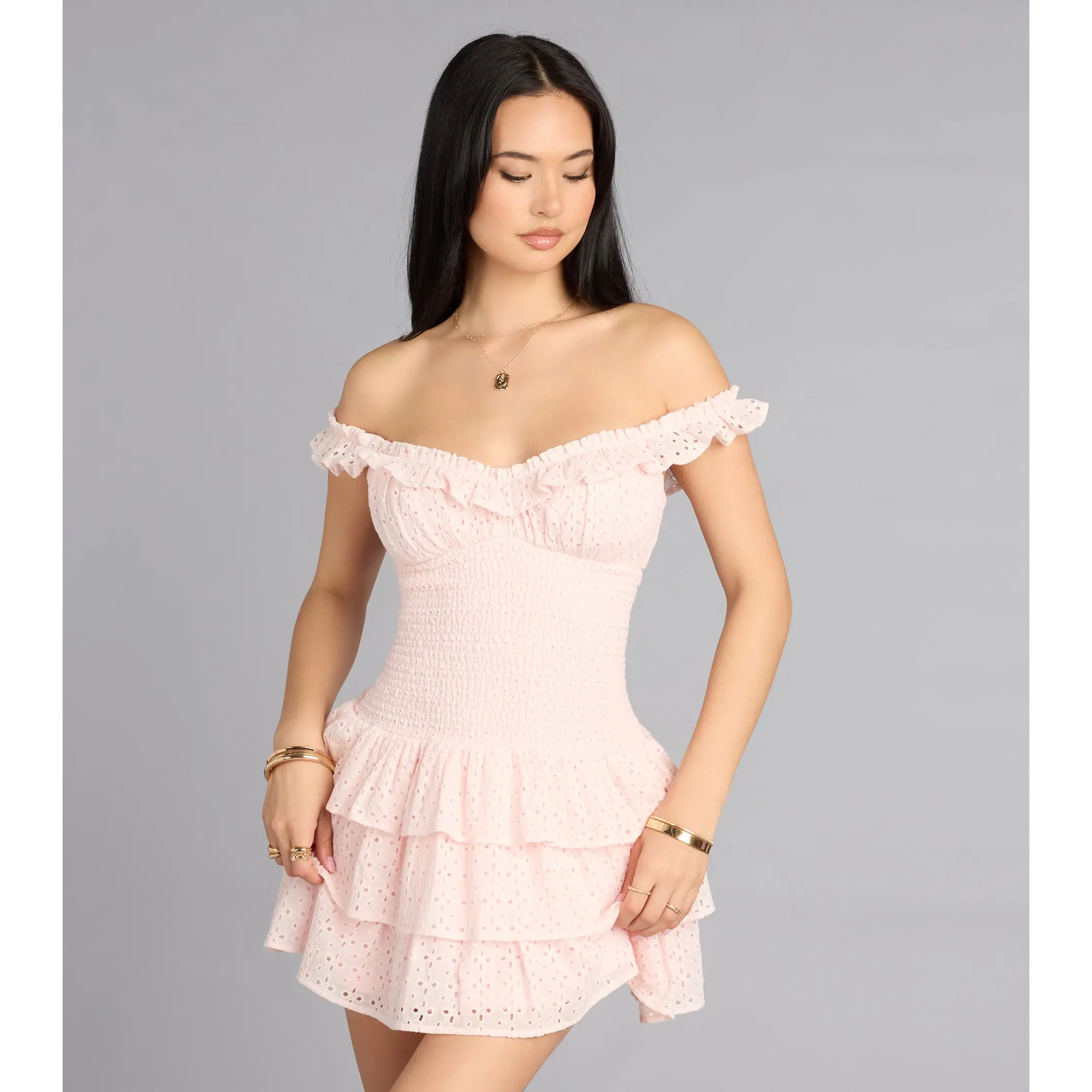 Sweet Plans Eyelet Off-The-Shoulder Skater Dress - TikTok Shop Sweet Plans Eyelet Off-The-Shoulder Skater Dress - TikTok Shop