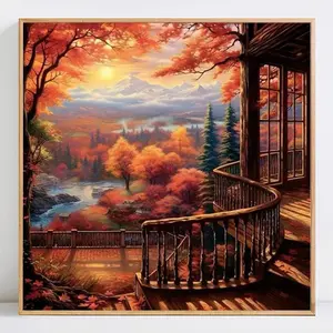 Autumn Sunset Pattern DIY Diamond Arts Colorful Painting Kit without Frame, 5D Diamond Decorative Painting Kit for Beginners, DIY Wall Art Decoration for Home Diamond Painting Kits