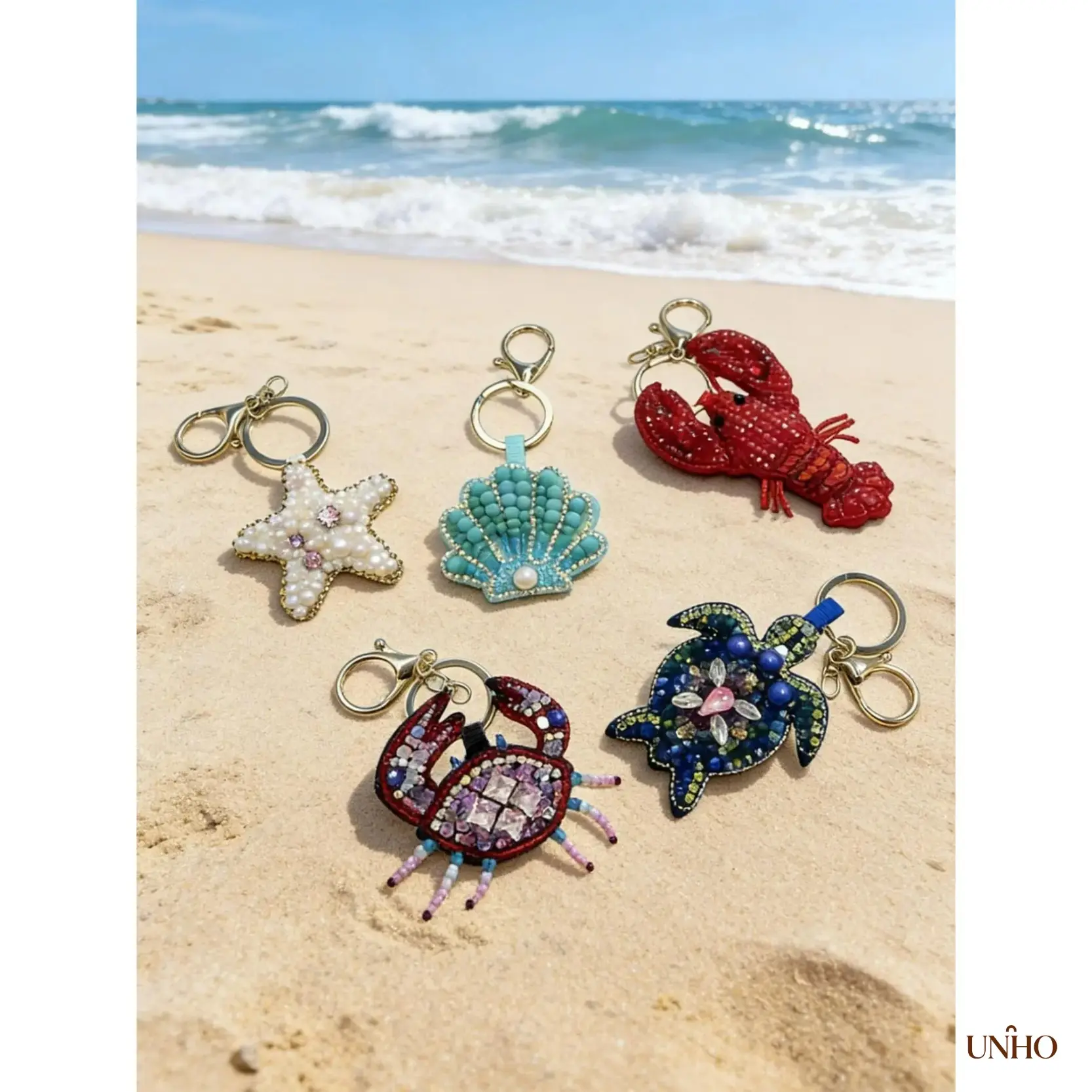 Cute Ocean Themed Rhinestone Key Ring Bag Charm For Women, Sparkly Starfish Turtle Lobster Shell Pendant, Versatile Summer Fashion Decor Accessory For Handbags And Daily Car Keys Styling