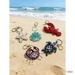 Cute Ocean Themed Rhinestone Key Ring Bag Charm For Women, Sparkly Starfish Turtle Lobster Shell Pendant, Versatile Summer Fashion Decor Accessory For Handbags And Daily Car Keys Styling