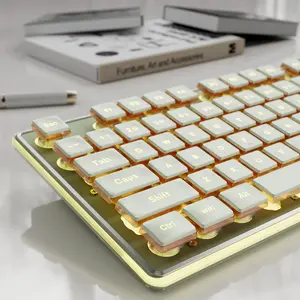 EWEADN GX710S Backlit Computer Keyboards, Wired USB Keyboard with Warm Backlit, Metal Panel, Plug and Play, Pudding Keycaps Full Size Quite Computer Keyboard for Win/PC/Laptop-Green