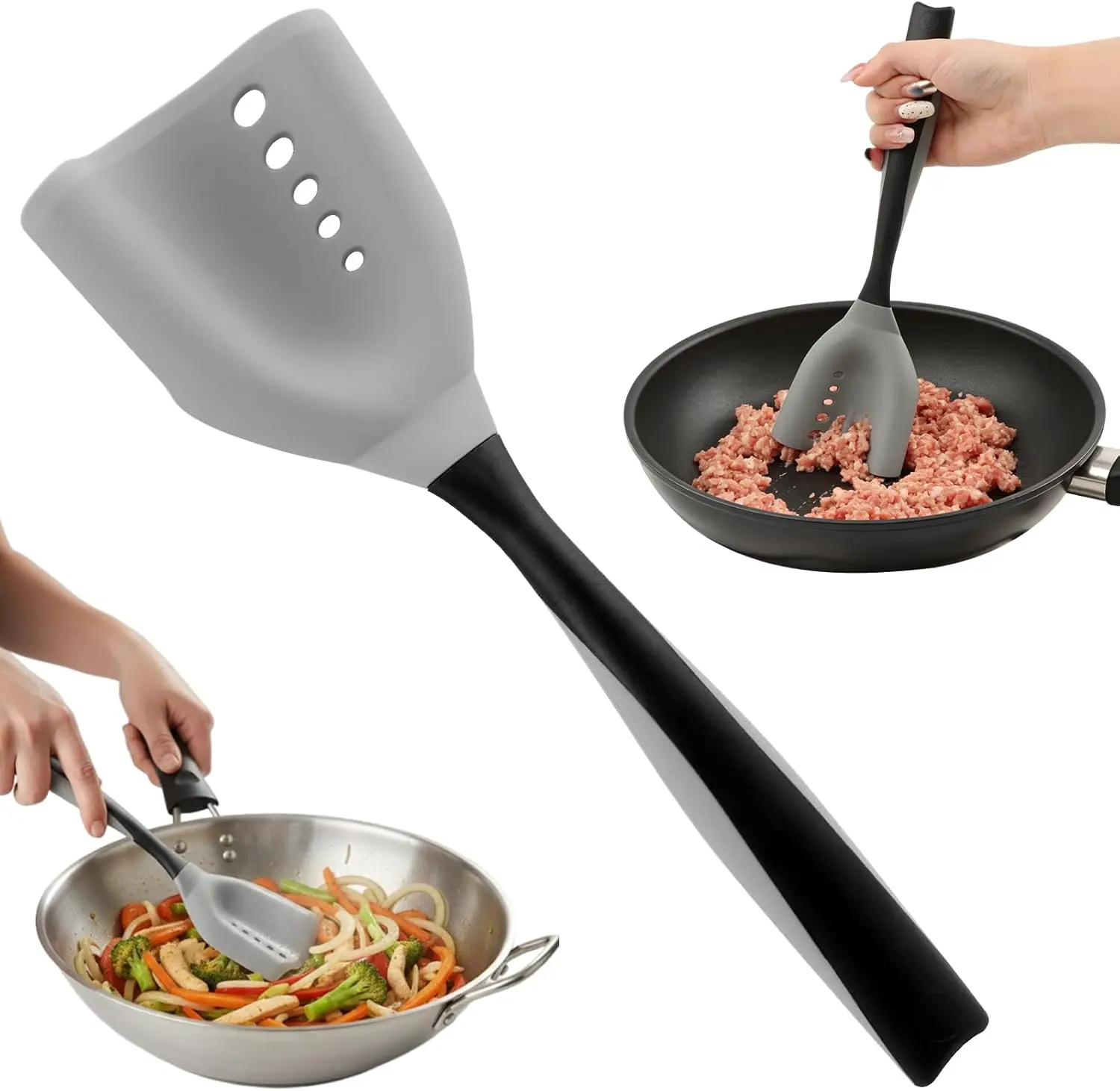 Mincing Spatula Meat Chopper, Hamburger Grinder, Premium Heat Resistant Smasher for Ground Beef, Potato Mix Tool, Meat & Poultry Tenderizers