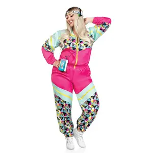 Two Pieces Totally 80's Tracksuit Costume Set, Plus Size Zip Up Jumsuit