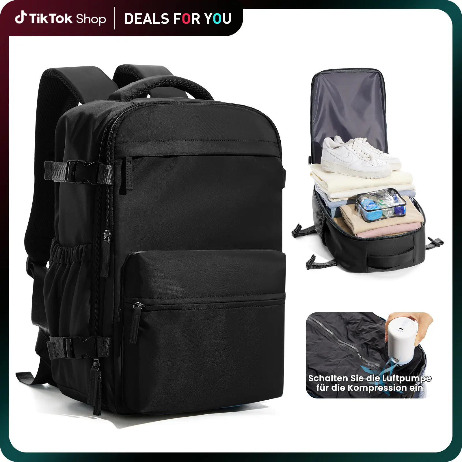 coowoz Vacuum Travel Backpack with Pump - Airline Approved Carry-On Airport Laptop Backpack, Hands-Free Portable On-the-Go Vacuum Bag for Men’s International Travel & Outdoor Hiking, Airport Backpack, Laptop Travel Backpack