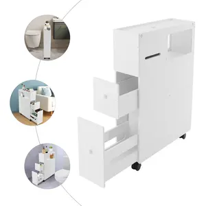 Toilet Narrow Storage Cabinet Removable Toilet Sideboard with 2 Drawers Floor Standing Bathroom Cabinet