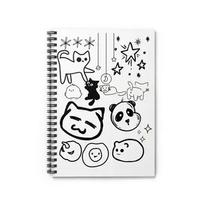 Spiral Notebook | Cute Cat & Panda | Black & White Design