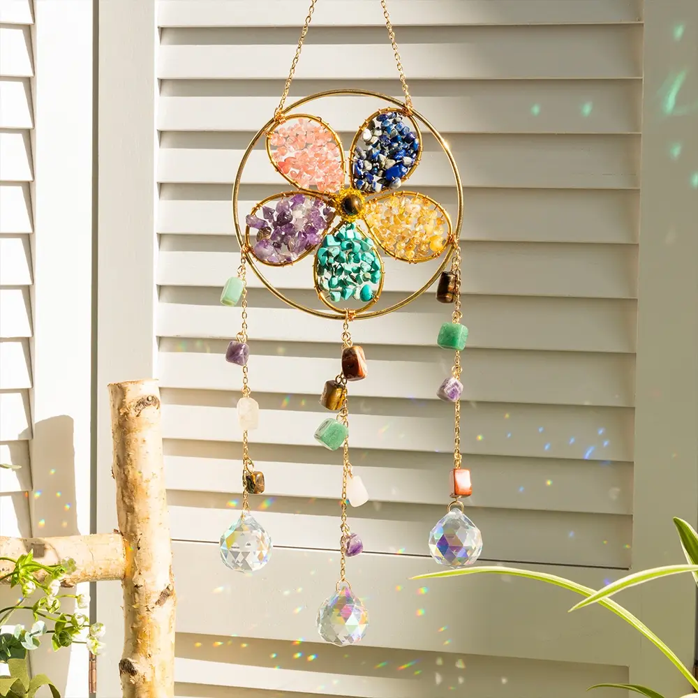 Flower Sun Catcher, Crystal Ball Prism Pendant, Rainbow Maker, Home Decor, Boho Decoration, Decoration Items, wall ornaments, Indoor & Outdoor Hanging Ornament, Window Hanging, Birthday Gift, Decorative Hanging Ornament