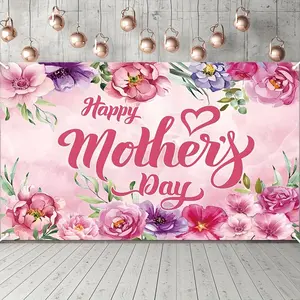 1PC Summervibes 2D Flat Polyester Reusable Cloth Backdrop - Pink Floral Print, Ideal for Birthday, Mother's Day Decorations, Photography Background, Event Banner (Home & Festive Party Supplies),summervibes