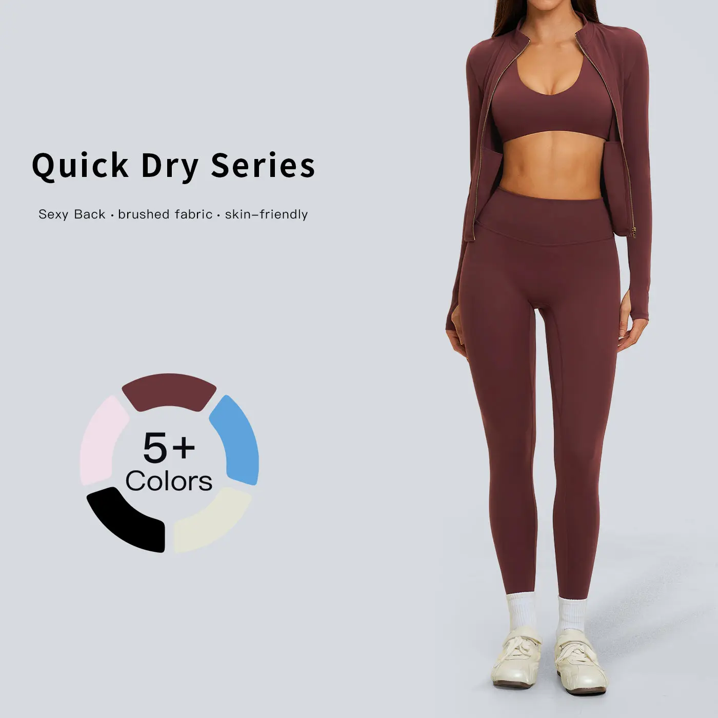 Tenwolf women’s three-piece athletic set featuring a slim-fit activewear top with zipper outerwear and quick-drying yoga/fitness wear, suitable for running and outdoor training.
