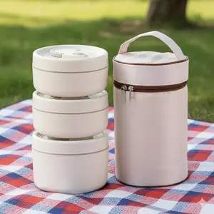 Premium Stainless Steel Insulated Lunch Box Set - 3 Reusable Containers, 1 Minimalist Thermal Bag, Picnic-Ready, Ideal for Adults, Modern Kitchenware Tableware