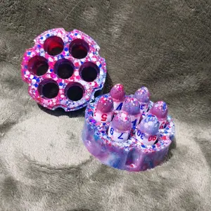 Epoxy Resin D&D Bullet Dice with Revolver Cary Case - Red White and Blue Color Scheme Dice Set