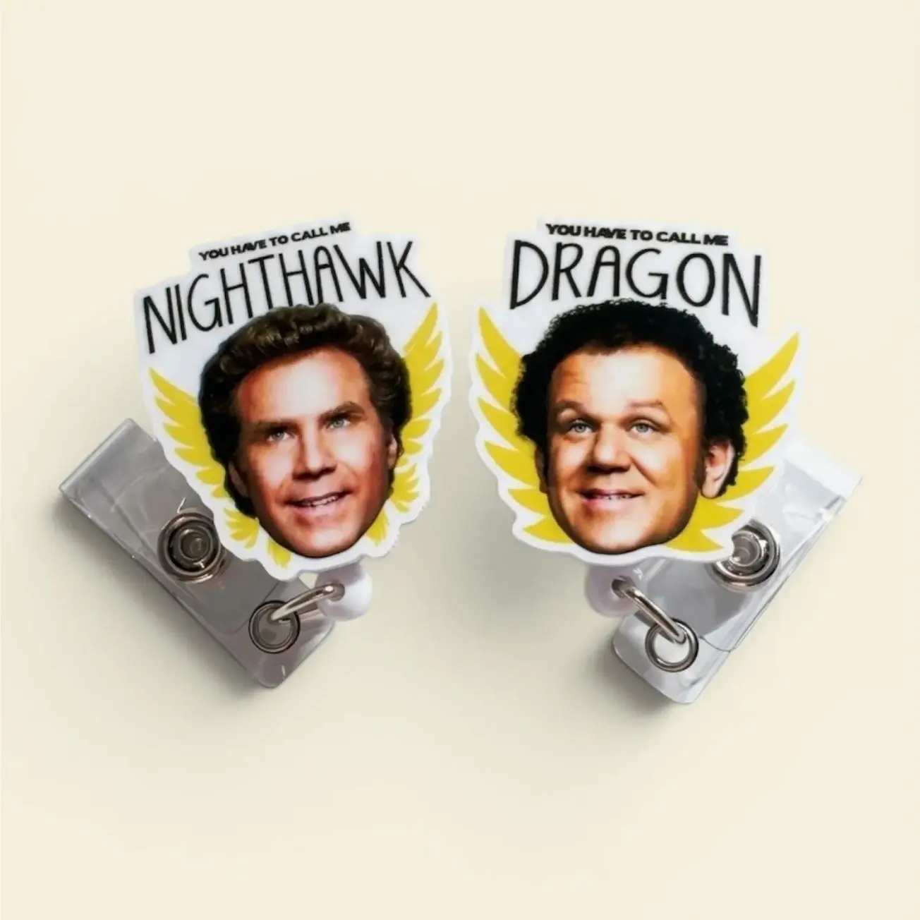 Step Brothers Badge Reel, Funny ID Holder, Nighthawk/Dragon, Swivel Clip, Belt Clip