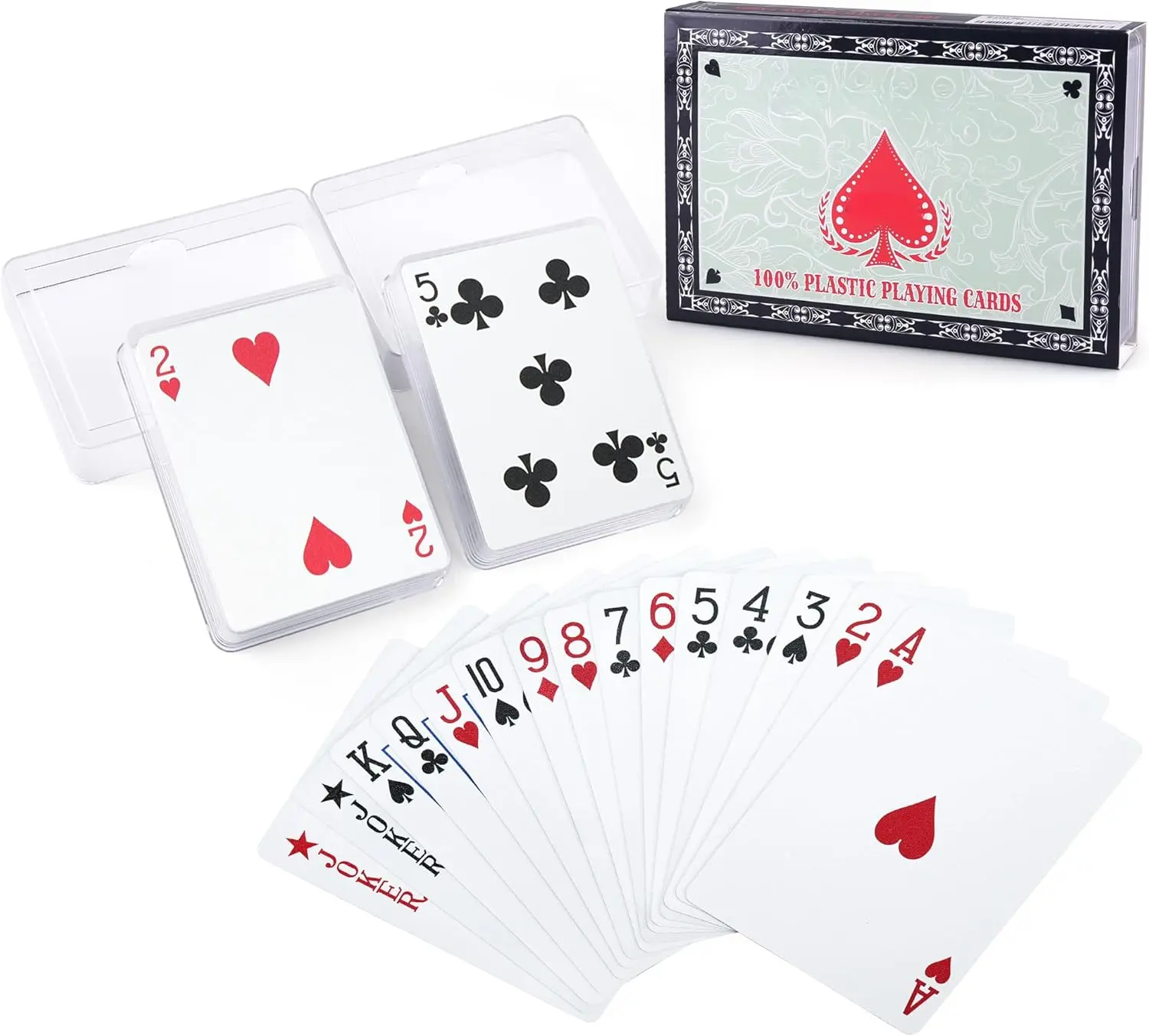 Playing Cards, 100% Plastic, Waterproof - 2 Decks of Cards with Plastic Cases, Poker Size Standard Index, for Magic Props, Pool Beach Water Card Games