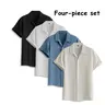 Men's 4-Pack Button-Up Short Sleeve Open Collared Dress Shirts, Stylish Solid Male Clothing Top, Comfortable Breathable Lightweight for Commuting