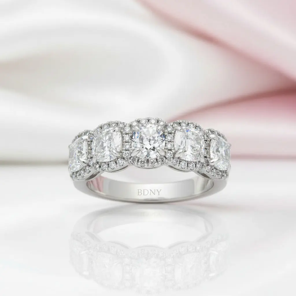 Halo Six Cushion Cut Diamond Option Wedding Band Ring