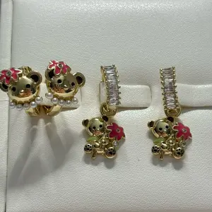 2 pairs of bear earrings, gold-plated fashion jewelry