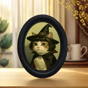 Vintage Art Style Cat with Magic Hat Shawl Decorative Home Item, Perfect for Halloween Christmas Thanksgiving Wall Decoration