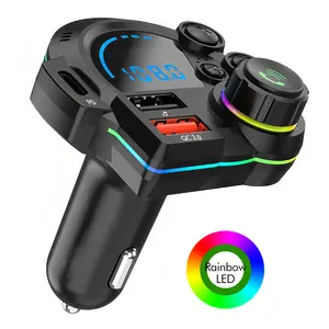 Bluetooth 5.3 Car FM Transmitter, Bluetooth Car Adapter with 30W PD & USB Fast Charger, Colorful RGB Light, Hands-Free Calling, Bass Music Player for All Vehicles