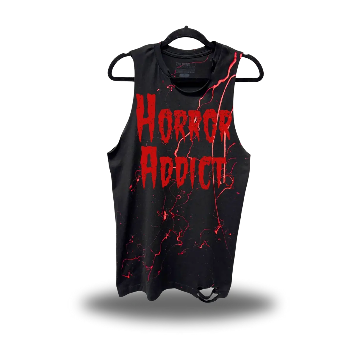 TheDriveClothing HORROR ADDICT BLOOD ROAD RASH Tank Top – Unisex Graphic Tank, Red Print Streetwear, 100% Ring-Spun Cotton, Vintage Horror Style