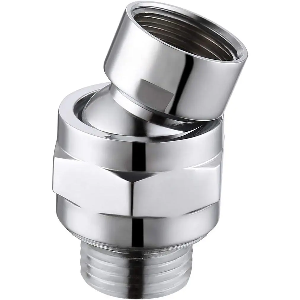 Brass Shower Connector Ball Joint Swivel Adapter with Teflon Tape, G 1/2 Thread, 16-Inch Shower Adjustable Arm Extension, Universal Component, Polish Chrome, High Heat-Resistance, Durability, PSB101-CH