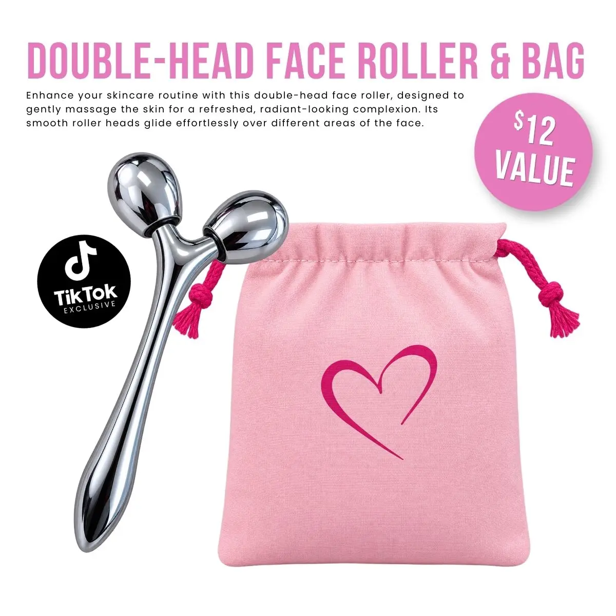 Beauty Creations Double-Head Face Roller - Facial Care Tool for Gentle Rolling, Home Beauty Accessory for Skin Smoothing & Smooth Complexion