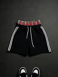 Men's Summer Plaid Drawstring Shorts, Side Stripe Pocket Design, Soft Breathable Fabric, Street Style, Streetwear, Casual Daily Wear, Fitness & Fashion, Activewear