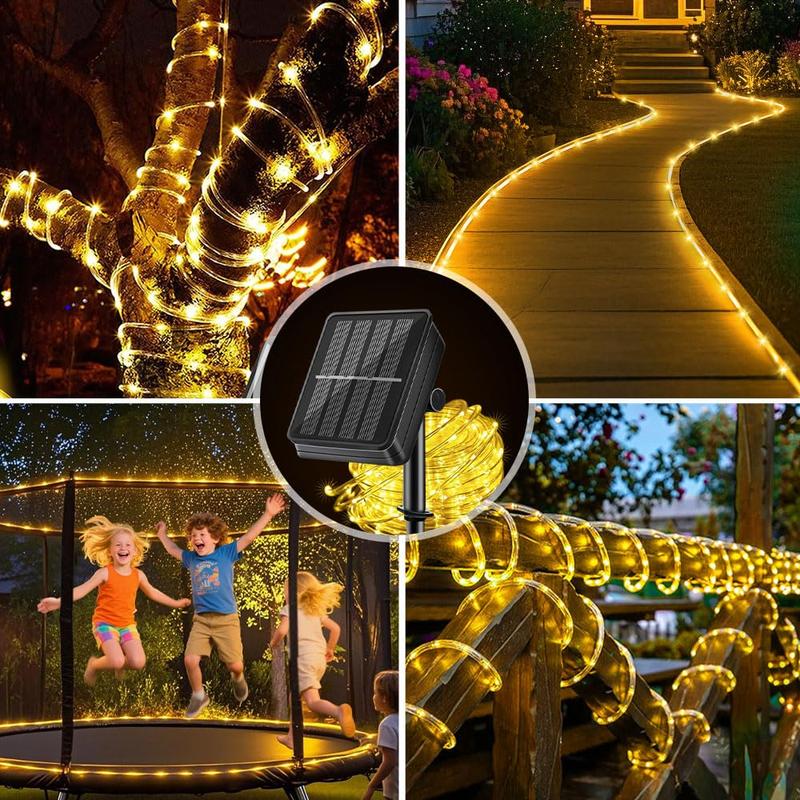 IP68 Solar Rope String Lights Outdoor with Remote, 10M 300LED Warm White Fairy Lights, 3-Wire Flat Cable, Timer Function, Solar-Powered Decorative Lights for Garden Patio Porch Pool
