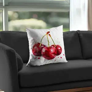 Begin Home Decor C1PC20206CSH5T 20 x 20 in. The Cherries - Red Poly Twill Throw for Home Decor