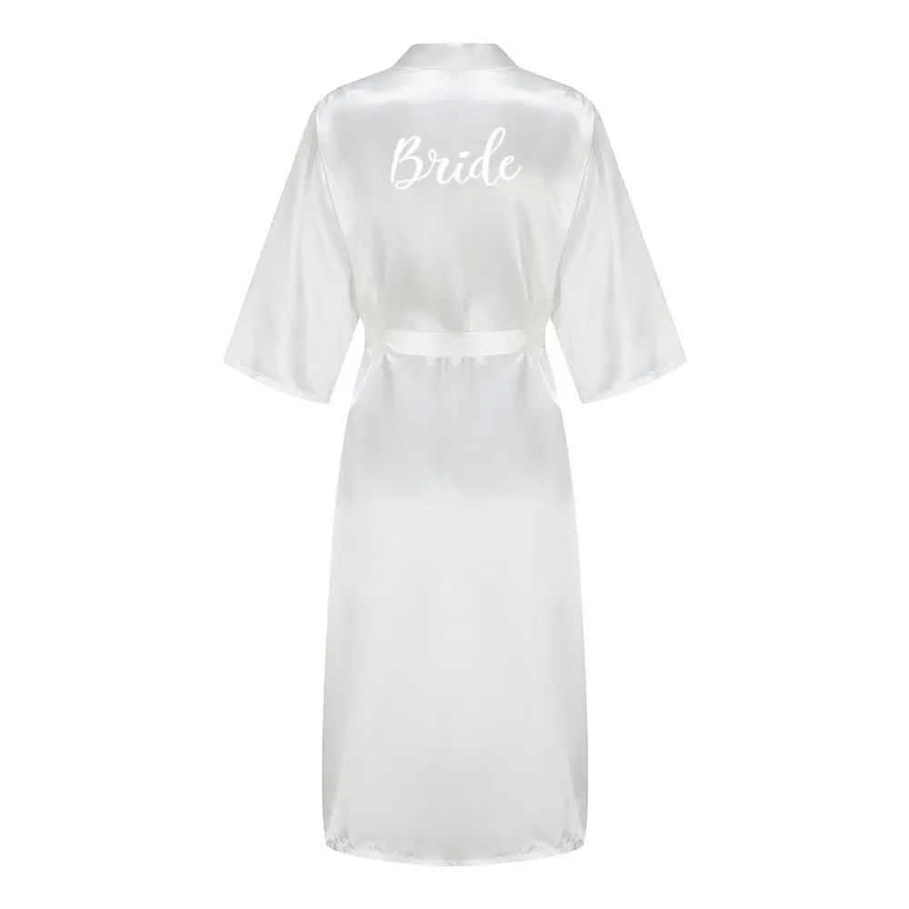 Women's White Satin Polyester Loose Bridal Kimono Robe - Letter Print, Full Length Loungewear, Bridal Wear, Without Writing, Sizes S-XXXL, Lady Fashion Accessory, As the Photo Show