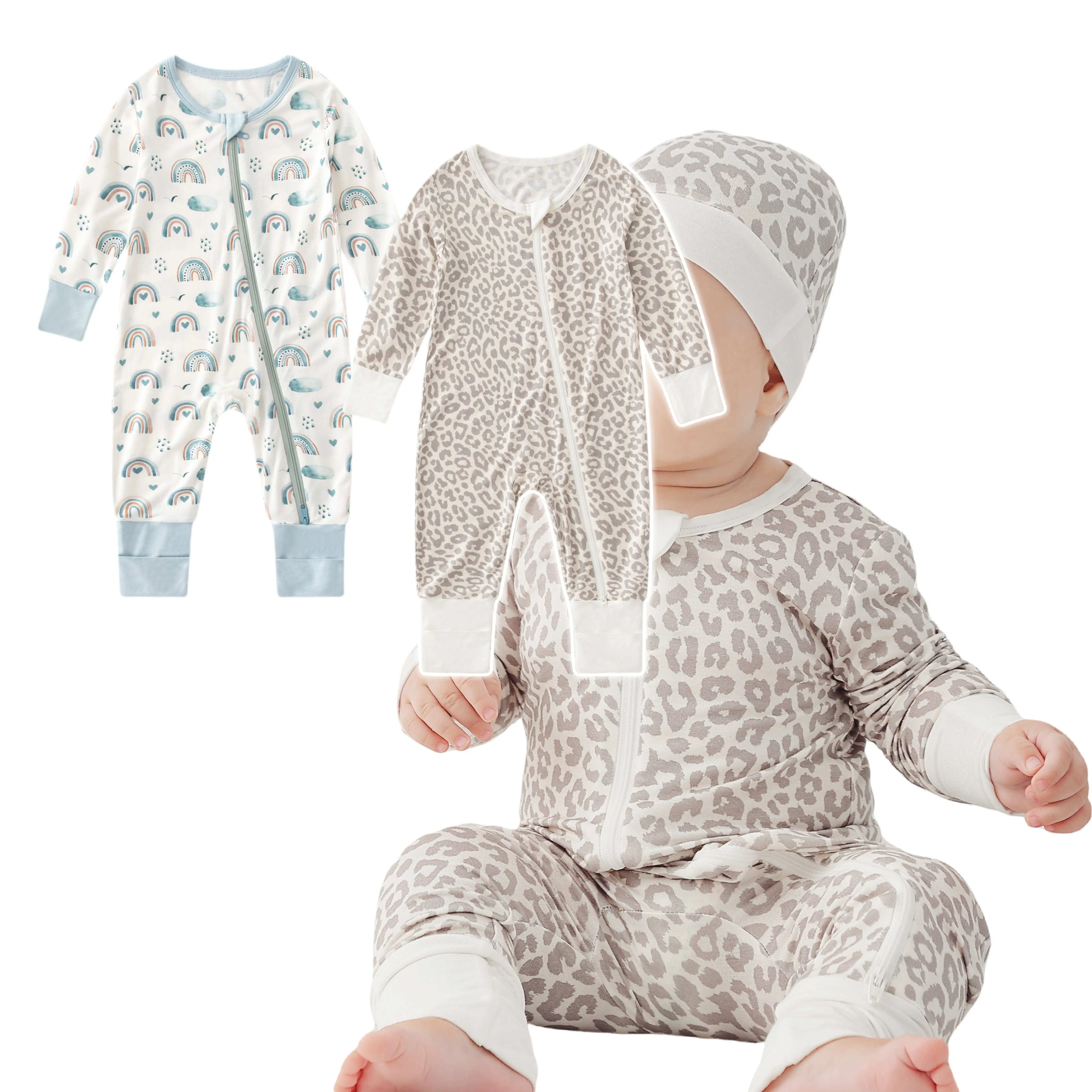 OPAWO 2-Pack Bamboo Baby Pajamas Baby Romper Toddler Pajamas Lenny Goods Footless Sleeper Convertible Rompers