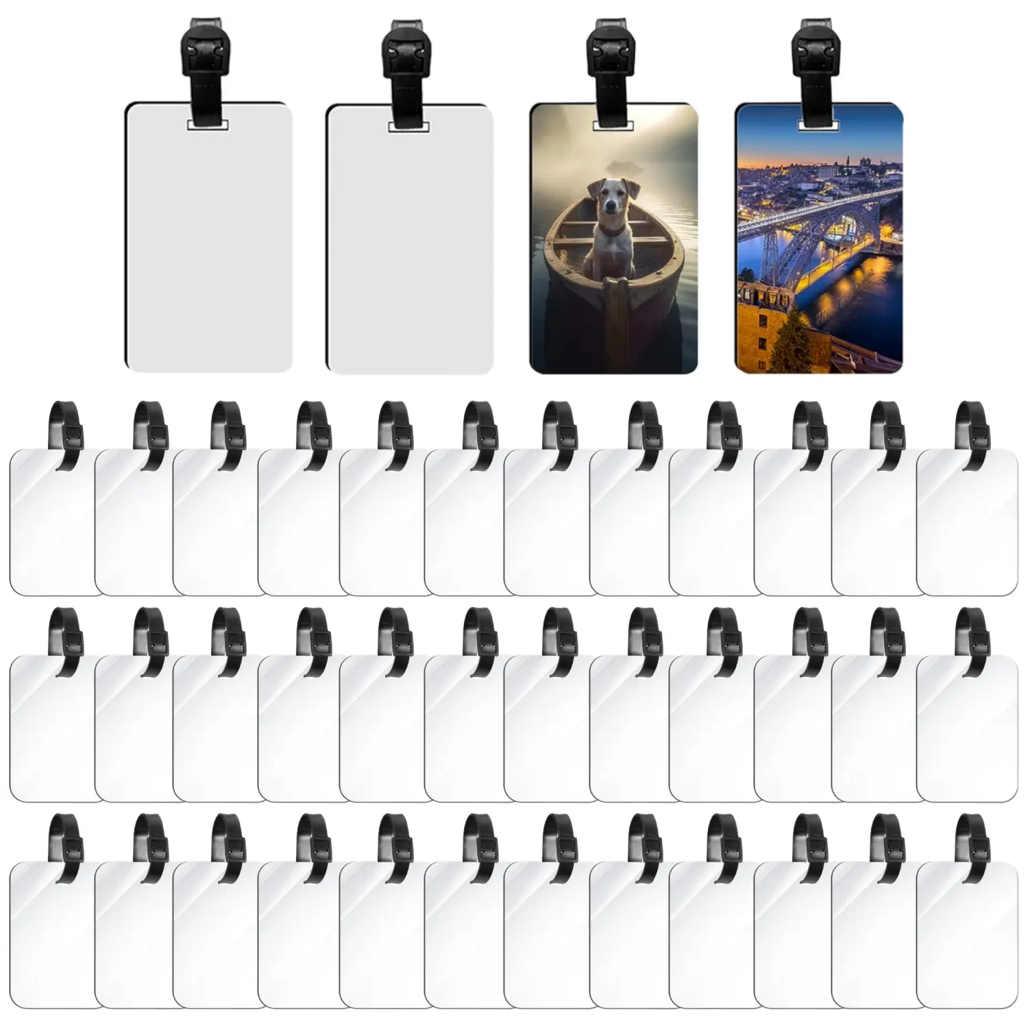 40 Pieces Sublimation Luggage Tag Blanks White Blank Travel Bag Baggage Tags with Strap Double Sided MDF Suitcase Label Tag with Slots