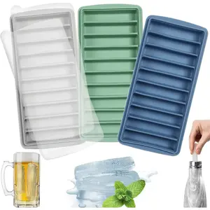 Silicone Long Ice Cube Tray with Lid, 10-Cavity Narrow Ice Sticks Mold for Water Bottles, Reusable Easy Release Ice Maker for Cocktails, Whiskey, Coffee, Freezer