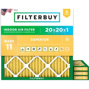 Filterbuy 20x20x1 Air Filter (4-Pack), Pleated MERV 11 Allergen Defense HVAC AC Furnace Air Filters (Actual Size: 19.50 x 19.50 x 0.75 Inches)