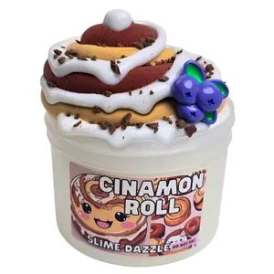 Cinnamon Roll DIY Butter Slime – Ice Glazed Cinnamon Rolls Scented Slime with Cinnamon Roll Clay Piece, Crumbly Sprinkles & Blueberry Charm – Beginner Friendly