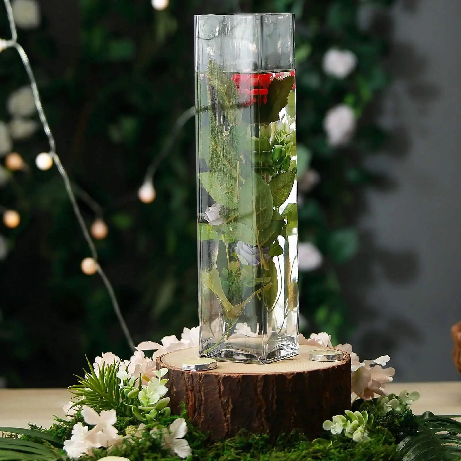 12-Pack Glass Cylinder Vases Square Design 14" Clear - Heavy Duty Flower Centerpieces for Events