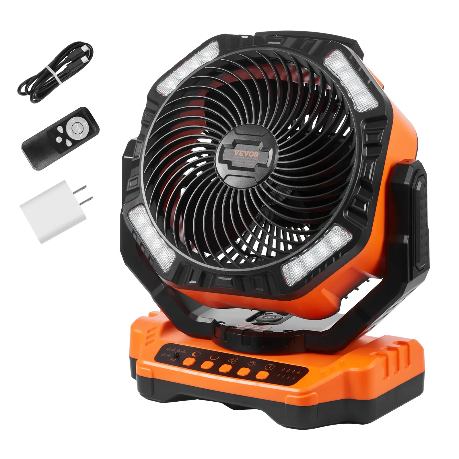 VEVOR Portable Fan Rechargeable 13 inch, Battery Powered Fan with LED Lantern, 4 Speeds Adjustable & 45°/90°Automatic Swivel & Timer , USB Battery Ope